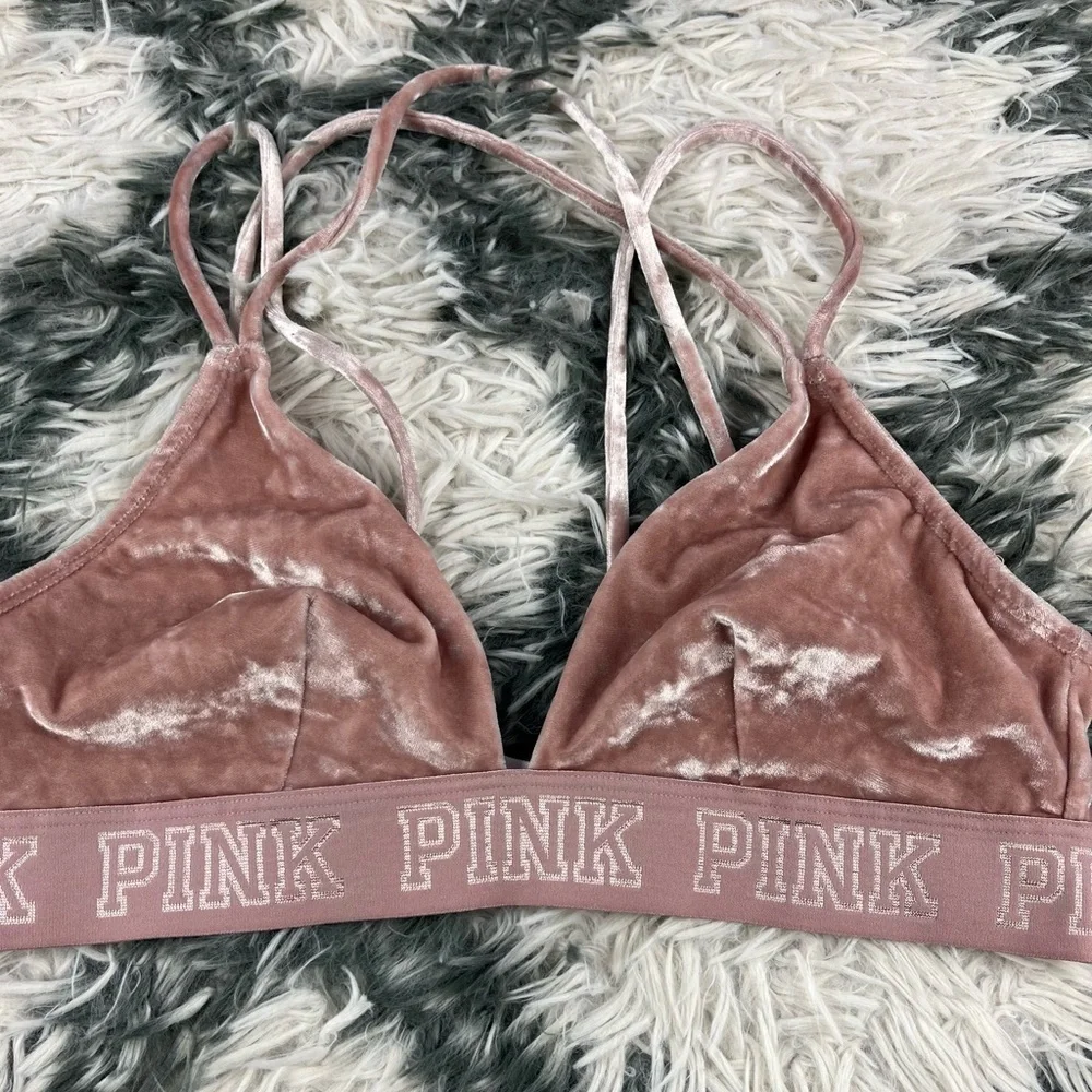 Victoria's Secret PINK Womens Bralette Velour Velvet Unlined Strappy Back Medium